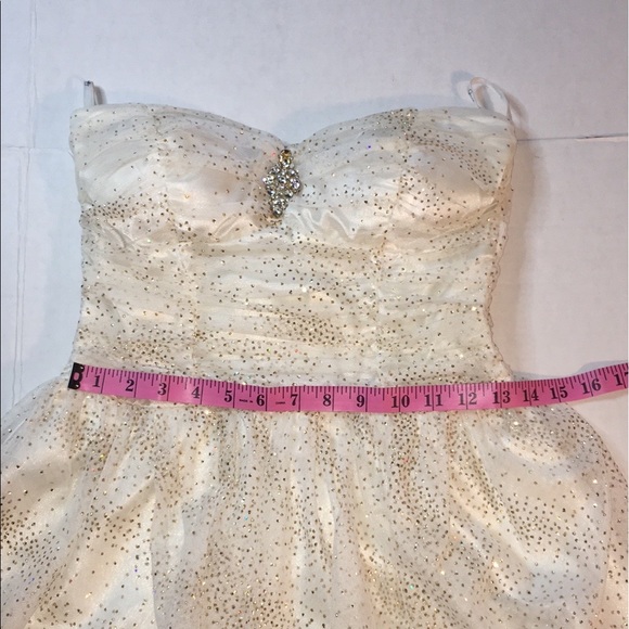 PROM SPEECHLESS 11 Jr. Satin& Tulle Dress 🍒Boned Bustier White & Gold Stunning - Picture 7 of 16